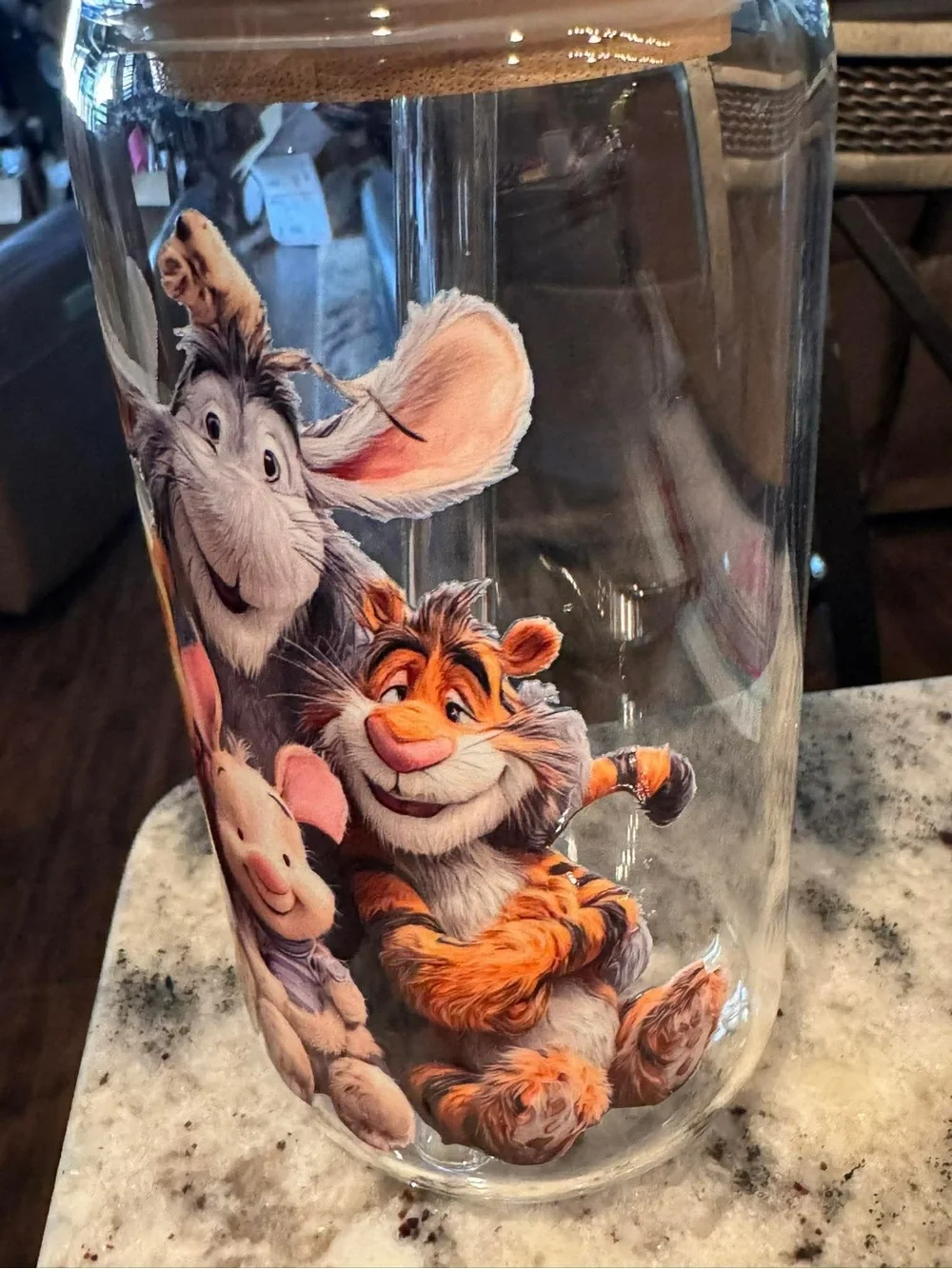 Winnie the Pooh Clear Glass Drinkware with Orange Tiger Illustration